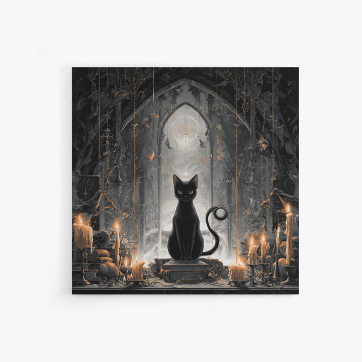 The Black Cat Familiar, Square Wall Art, Spooky Home Decor, Canvas Print, Halloween Wall Decor, Gothic Home Decor, Spooky Wall Decor