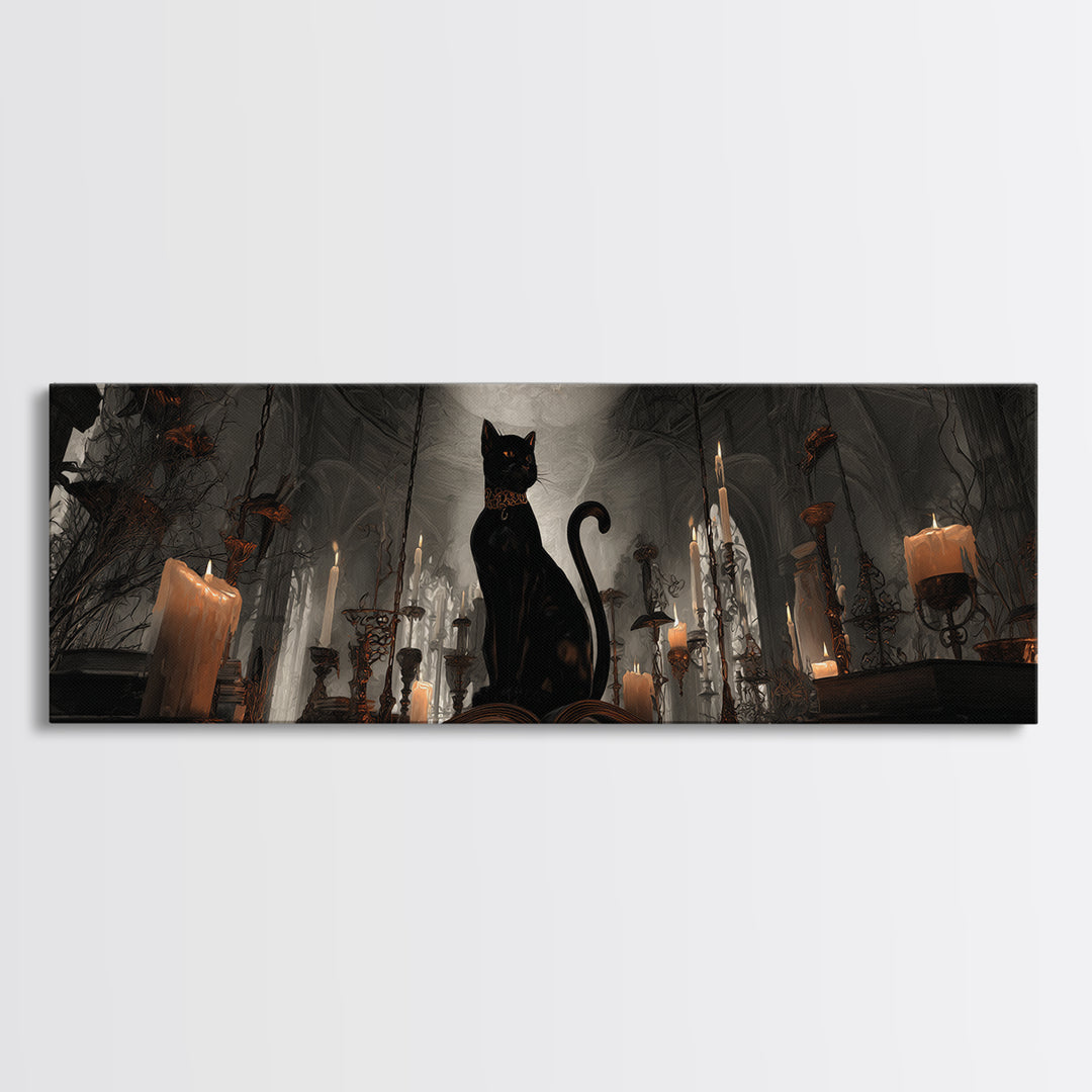 The Black Cat Familiar, Extra Wide Wall Art, Spooky Home Decor, Canvas Print, Halloween Wall Decor, Gothic Home Decor, Spooky Wall Decor
