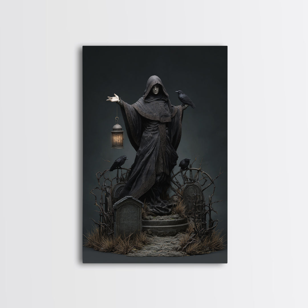 The Raven Keeper, Vertical Wall Art, Gothic Horror Wall Art, Framed Canvas Print, Halloween Wall Decor, Gothic Home Decor, Spooky Wall Decor