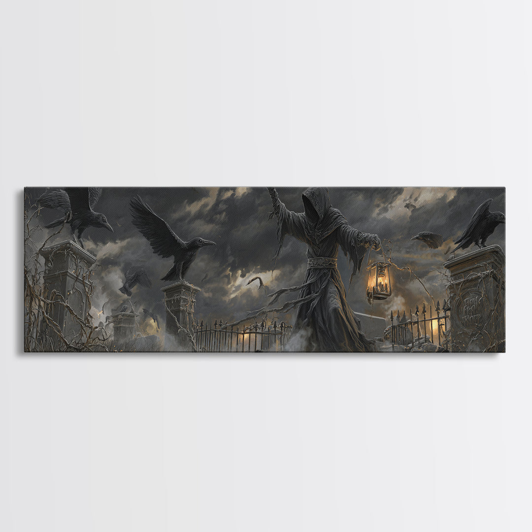 The Raven Keeper, Extra Wide Wall Art, Spooky Home Decor, Canvas Print, Halloween Wall Decor, Gothic Home Decor, Spooky Wall Decor