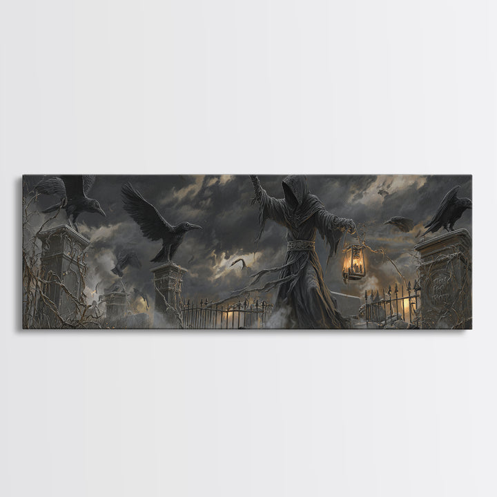 The Raven Keeper, Extra Wide Wall Art, Spooky Home Decor, Canvas Print, Halloween Wall Decor, Gothic Home Decor, Spooky Wall Decor