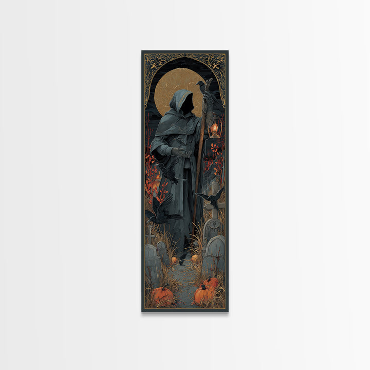 The Raven Keeper, Tall Narrow Wall Art, Haunted Gothic Art, Framed Canvas Print, Halloween Wall Decor, Gothic Home Decor, Halloween Wall Art