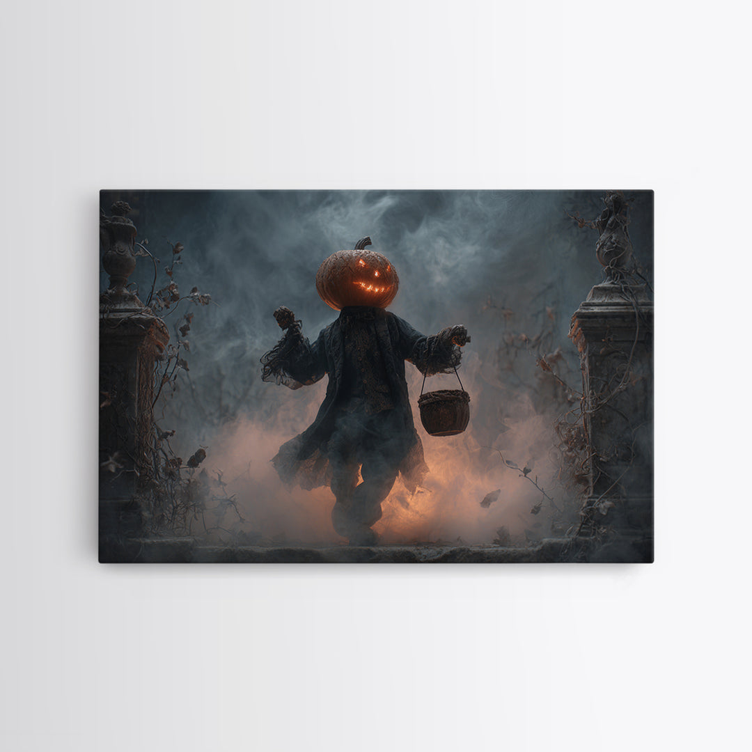 The Pumpkin-Headed Child, Landscape Wall Art, Dark Fantasy Wall Art, Canvas Print, Halloween Wall Decor, Gothic Home Decor