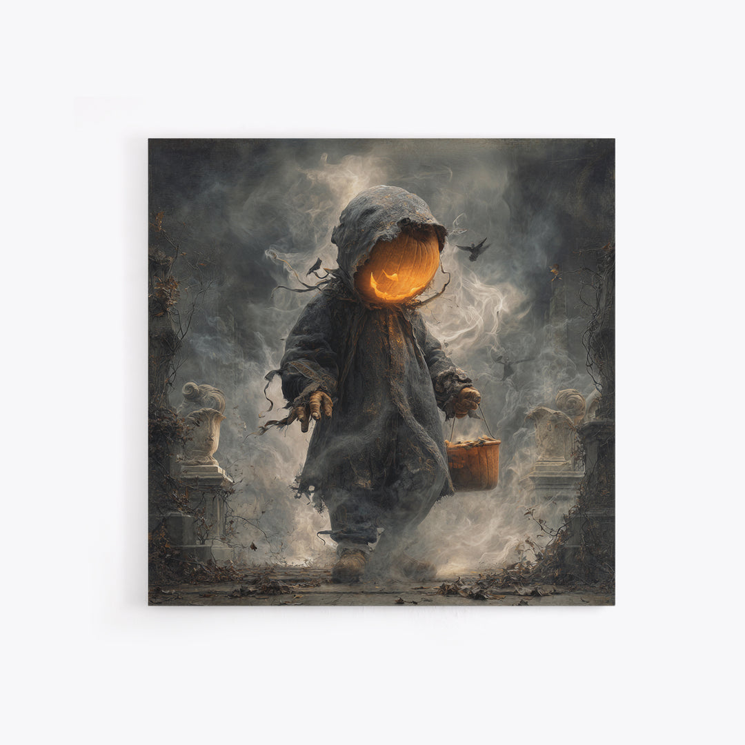 The Pumpkin-Headed Child, Square Wall Art, Haunted Gothic Art, Framed Canvas Print, Halloween Wall Decor, Gothic Home Decor