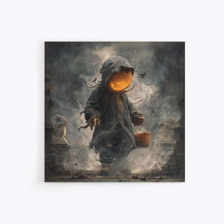 The Pumpkin-Headed Child, Square Wall Art, Haunted Gothic Art, Framed Canvas Print, Halloween Wall Decor, Gothic Home Decor