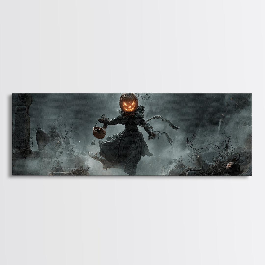 The Pumpkin-Headed Child, Extra Wide Wall Art, Dark Fantasy Wall Art, Canvas Print, Halloween Wall Decor, Gothic Home Decor