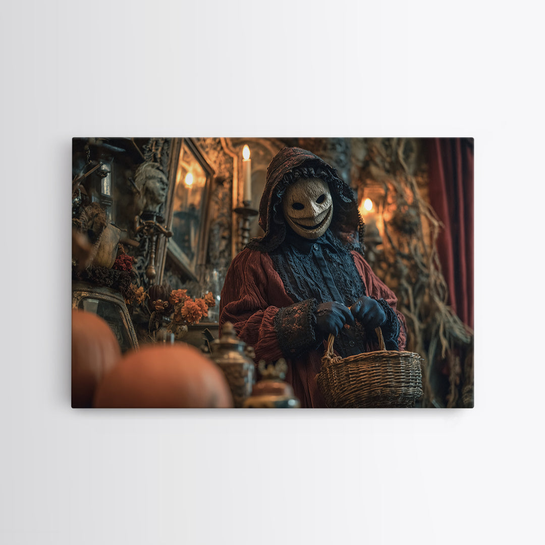 The Masked Candy Collector, Landscape Wall Art, Dark Fantasy Wall Art, Canvas Print, Halloween Wall Decor, Gothic Home Decor