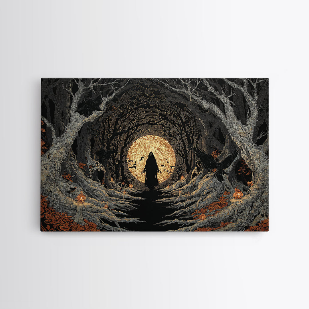 The Shadow Person, Landscape Wall Art, Macabre Wall Art, Framed Canvas Print, Halloween Wall Decor, Gothic Home Decor, Halloween Wall Art