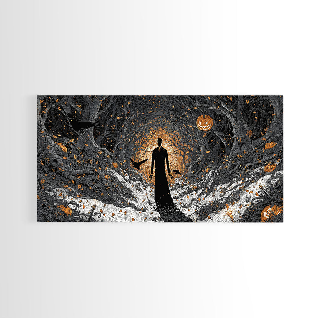 The Shadow Person, Wide Panoramic Art, Dark Halloween Decor, Canvas Print, Halloween Wall Decor, Gothic Home Decor, Collectible Wall Decor