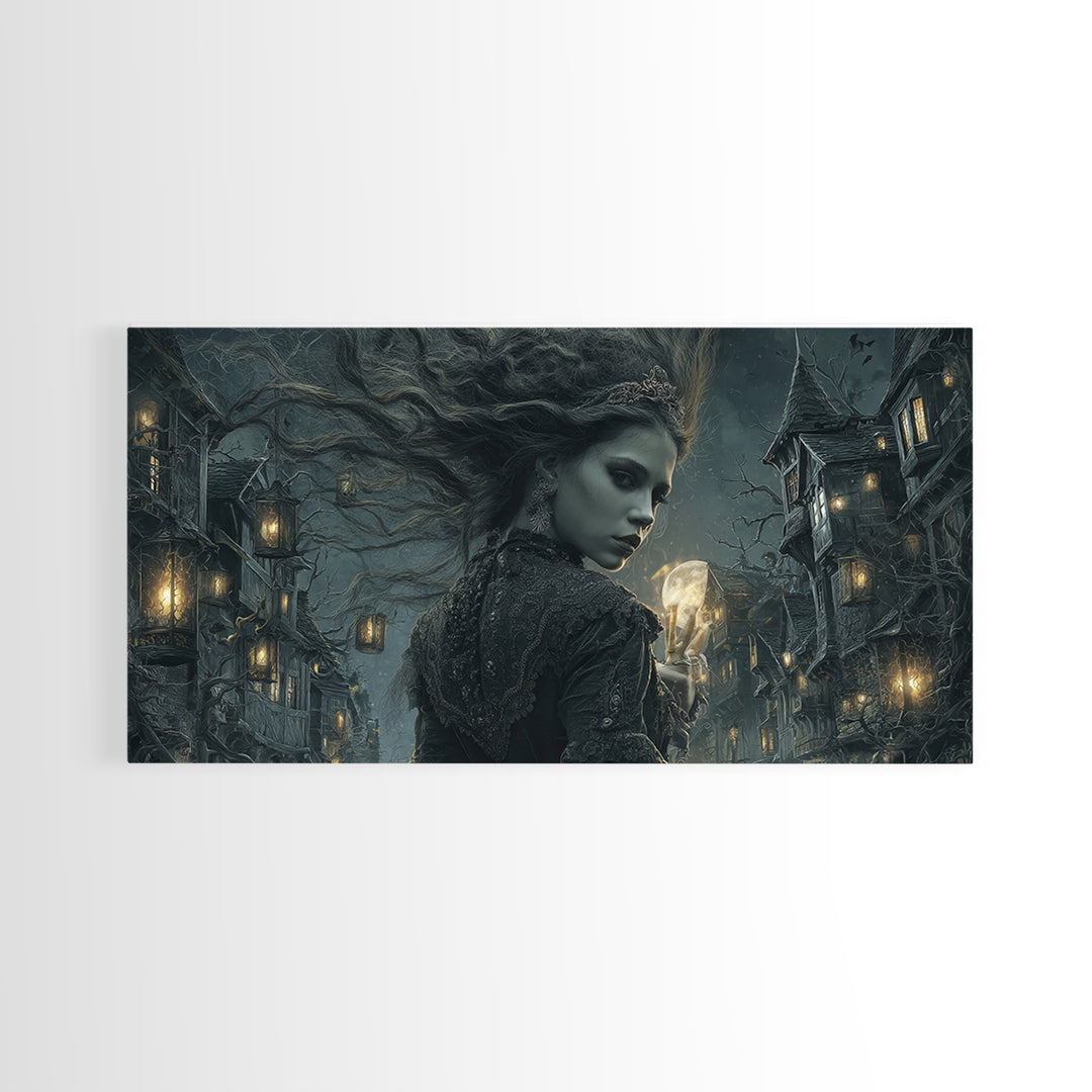 The Banshee Singer, Wide Panoramic Art, Macabre Wall Art, Framed Canvas Print, Halloween Wall Decor, Gothic Home Decor, Spooky Wall Decor