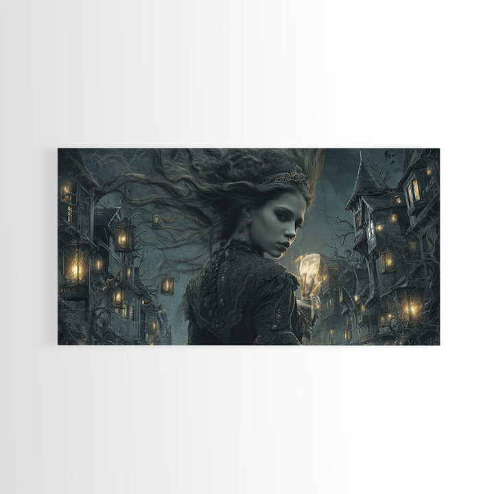 The Banshee Singer, Wide Panoramic Art, Macabre Wall Art, Framed Canvas Print, Halloween Wall Decor, Gothic Home Decor, Spooky Wall Decor