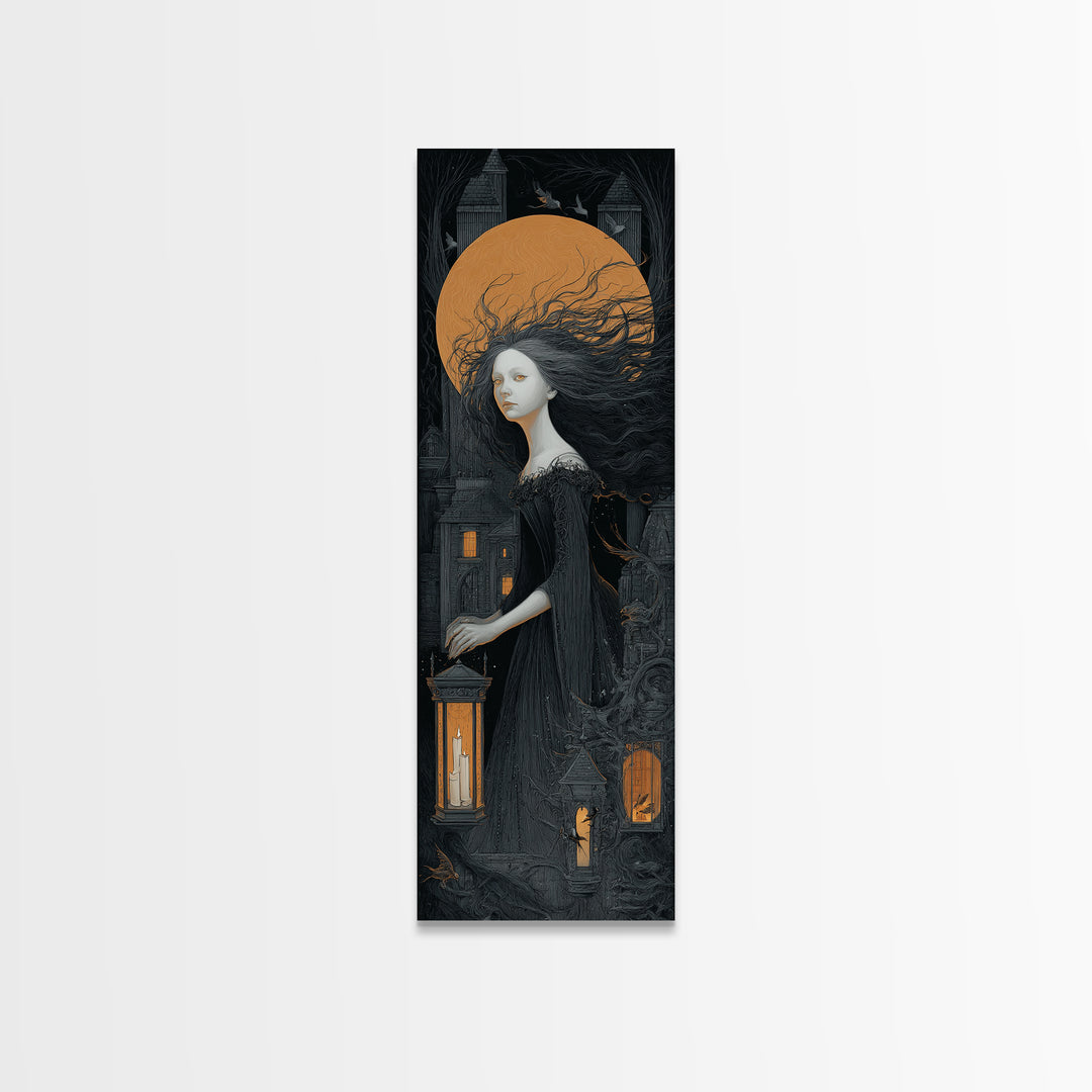 The Banshee Singer, Tall Narrow Wall Art, Dark Halloween Decor, Canvas Print, Halloween Wall Decor, Gothic Home Decor, Halloween Wall Art