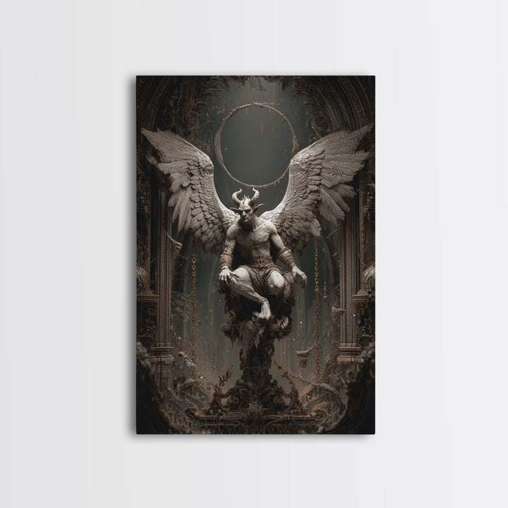 The Gargoyle Sentinel, Vertical Wall Art, Gothic Horror Wall Art, Framed Canvas Print, Halloween Wall Decor, Gothic Home Decor