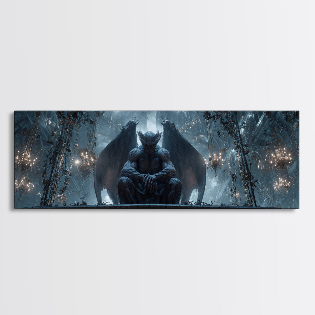 The Gargoyle Sentinel, Extra Wide Wall Art, Macabre Wall Art, Framed Canvas Print, Halloween Wall Decor, Gothic Home Decor, Halloween Decor