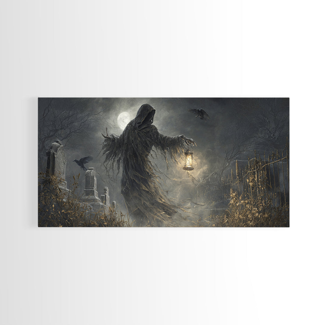 The Tattered Wraith, Wide Panoramic Art, Haunted Gothic Art, Framed Canvas Print, Halloween Wall Decor, Gothic Home Decor