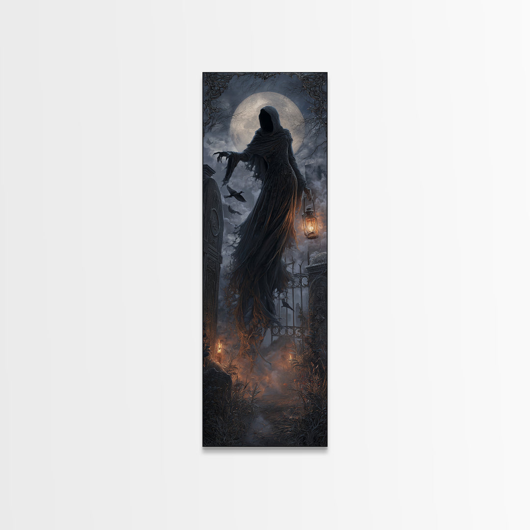 The Tattered Wraith, Tall Narrow Wall Art, Haunted Gothic Art, Framed Canvas Print, Halloween Wall Decor, Gothic Home Decor, Horror Wall Art