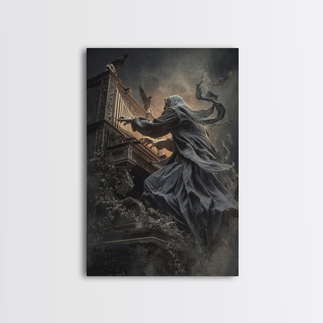 The Phantom Organist, Vertical Wall Art, Gothic Horror Wall Art, Framed Canvas Print, Halloween Wall Decor, Gothic Home Decor