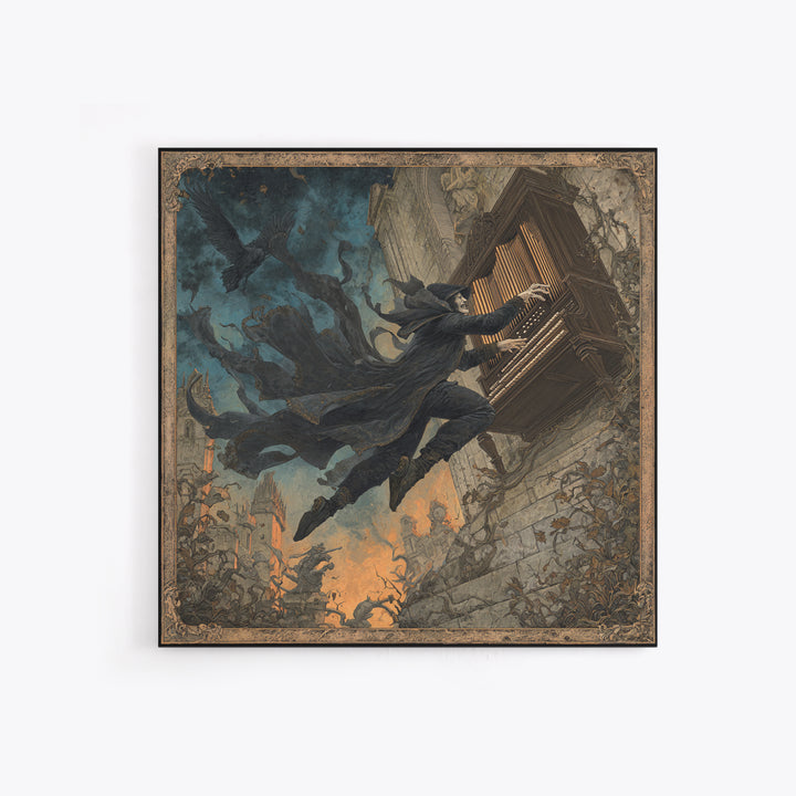The Phantom Organist, Square Wall Art, Haunted Gothic Art, Framed Canvas Print, Halloween Wall Decor, Gothic Home Decor, Dark Fantasy Art