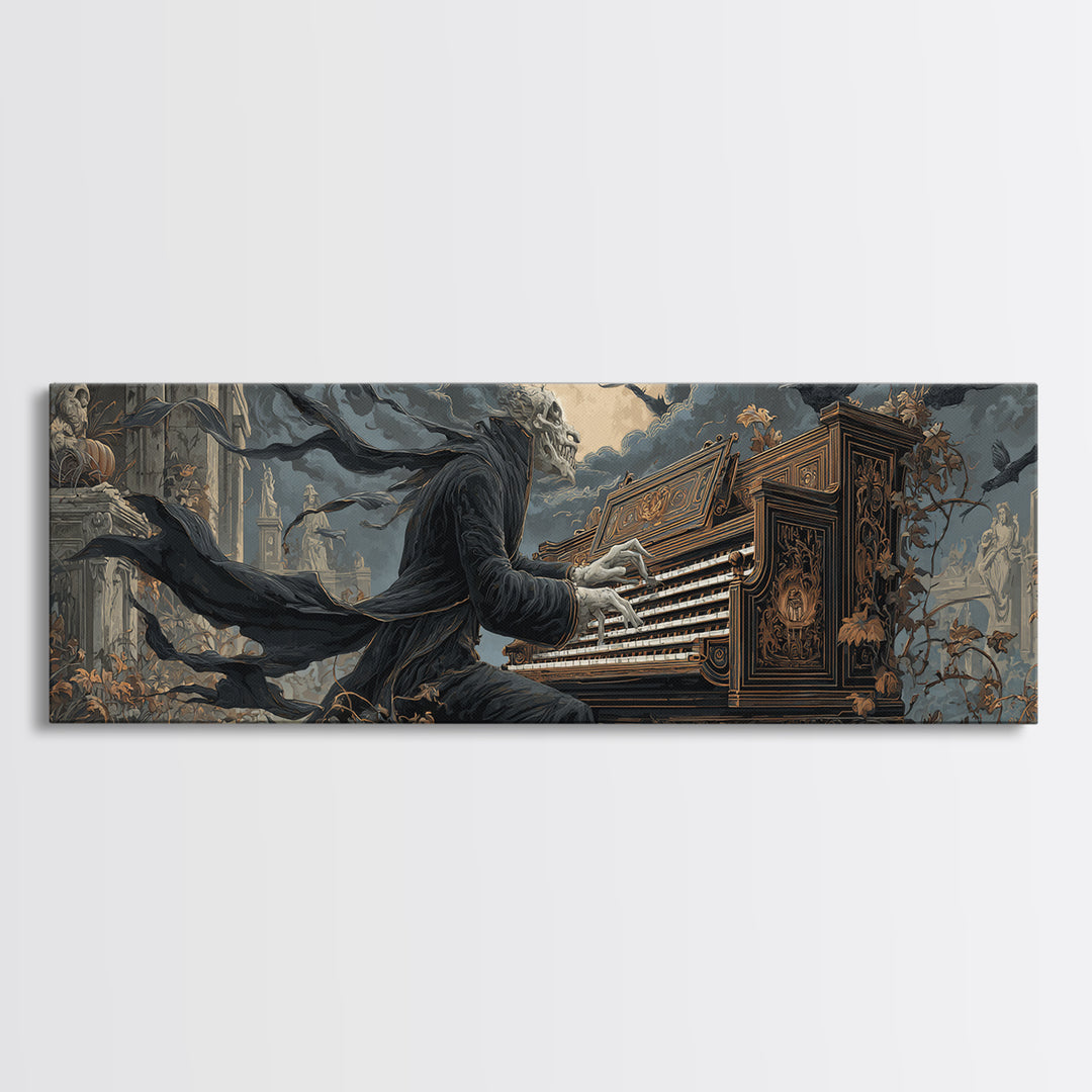 The Phantom Organist, Extra Wide Wall Art, Dark Halloween Decor, Canvas Print, Halloween Wall Decor, Gothic Home Decor, Spooky Wall Decor