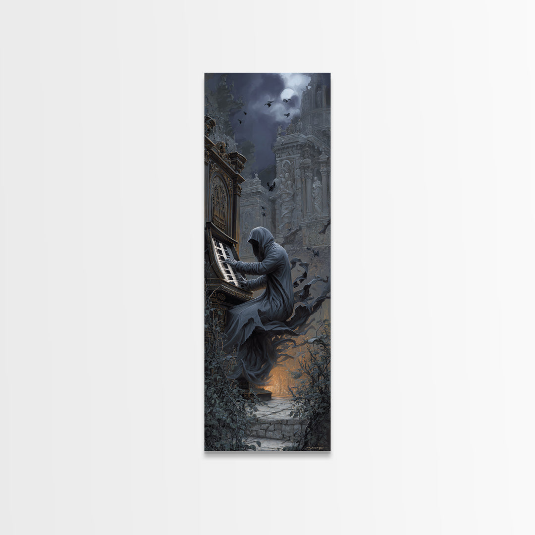 The Phantom Organist, Tall Narrow Wall Art, Haunted Gothic Art, Framed Canvas Print, Halloween Wall Decor, Gothic Home Decor