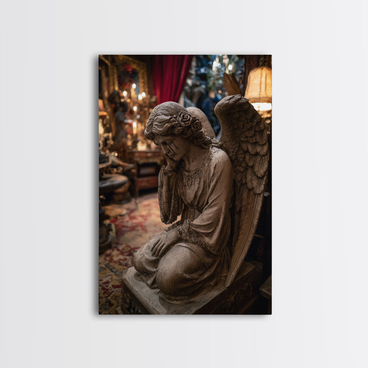 The Weeping Cemetery Angel, Vertical Wall Art, Haunted Gothic Art, Framed Canvas Print, Halloween Wall Decor, Gothic Home Decor