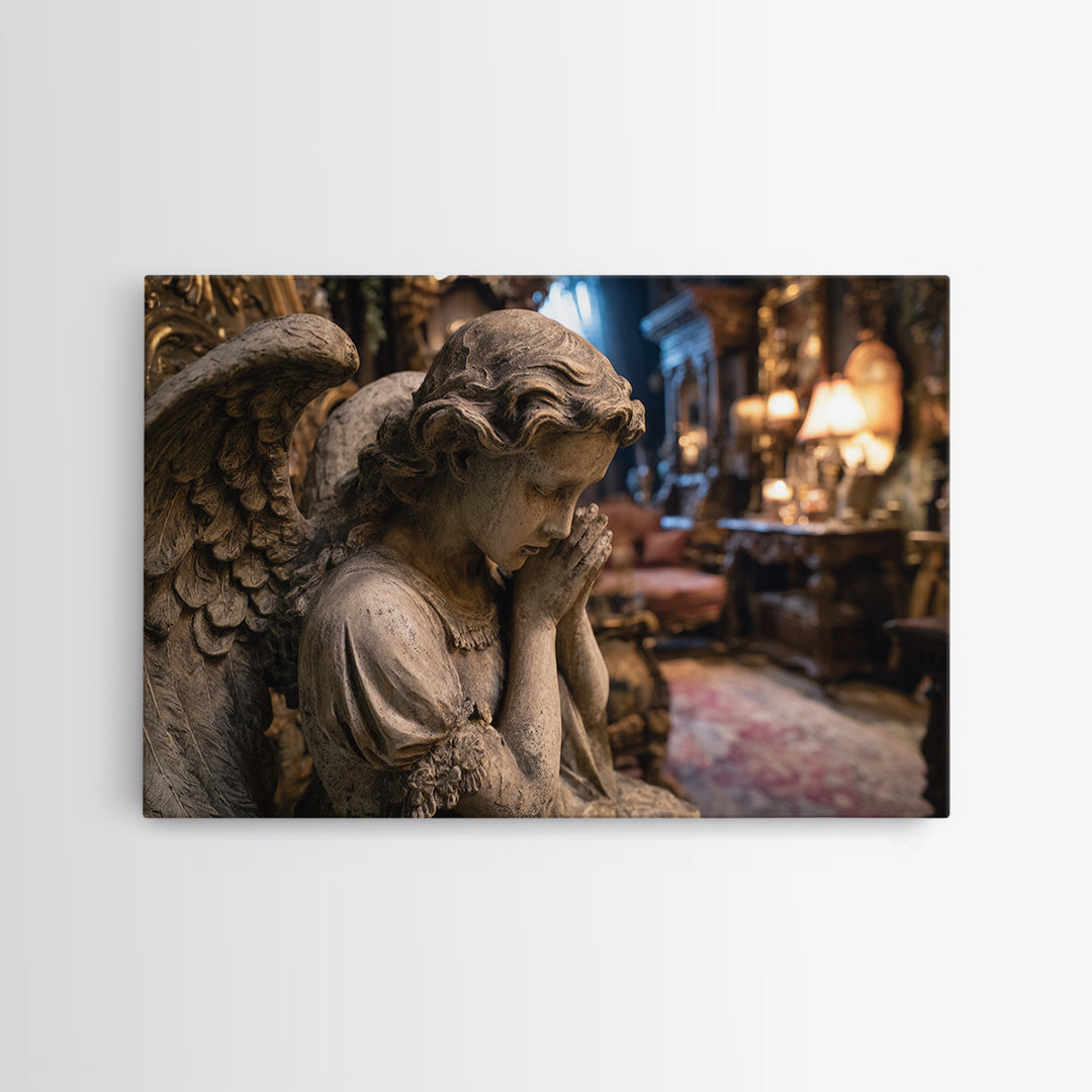 The Weeping Cemetery Angel, Landscape Wall Art, Haunted Gothic Art, Framed Canvas Print, Halloween Wall Decor, Gothic Home Decor
