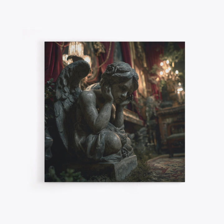 The Weeping Cemetery Angel, Square Wall Art, Dark Halloween Decor, Canvas Print, Halloween Wall Decor, Gothic Home Decor, Macabre Wall Art