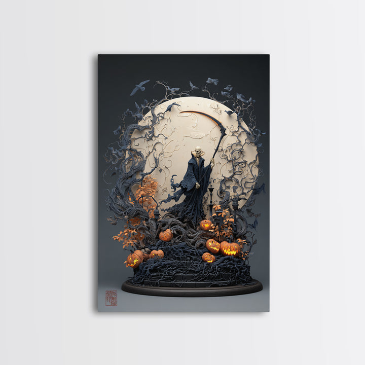The Fog-Bound Reaper, Vertical Wall Art, Spooky Home Decor, Canvas Print, Halloween Wall Decor, Gothic Home Decor, Halloween Decor