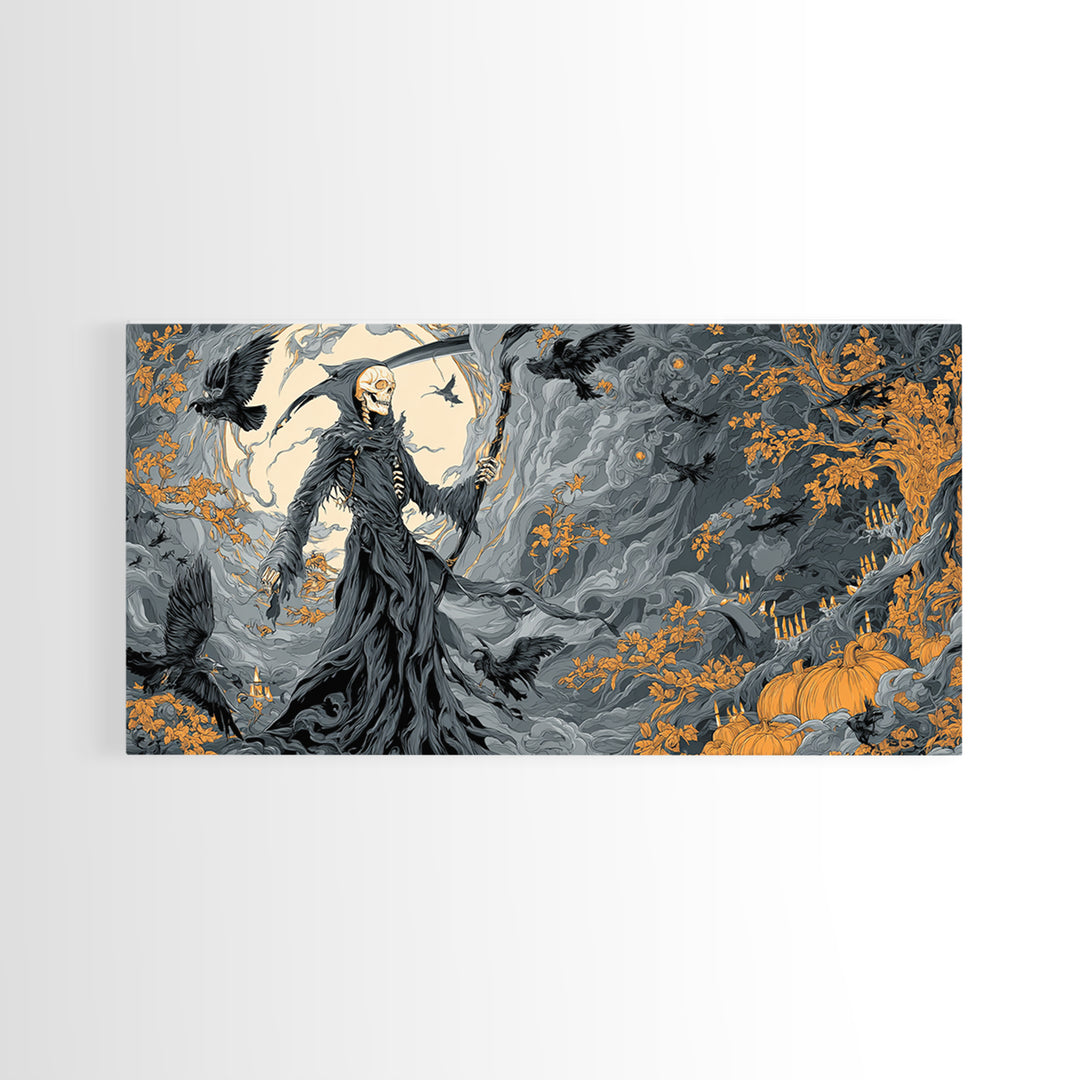 The Fog-Bound Reaper, Wide Panoramic Art, Spooky Home Decor, Canvas Print, Halloween Wall Decor, Gothic Home Decor, Statement Wall Art