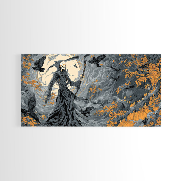 The Fog-Bound Reaper, Wide Panoramic Art, Spooky Home Decor, Canvas Print, Halloween Wall Decor, Gothic Home Decor, Statement Wall Art