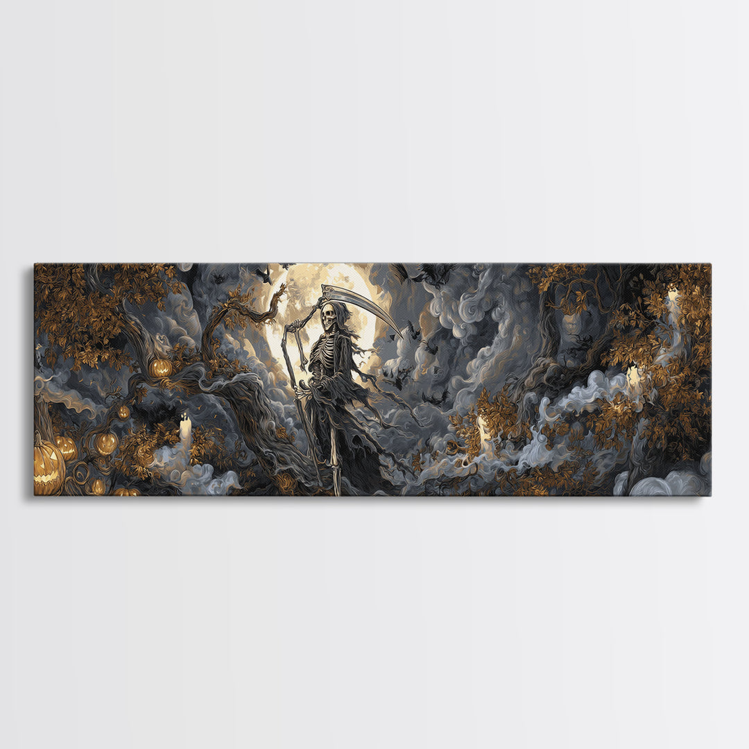 The Fog-Bound Reaper, Extra Wide Wall Art, Haunted Gothic Art, Framed Canvas Print, Halloween Wall Decor, Gothic Home Decor