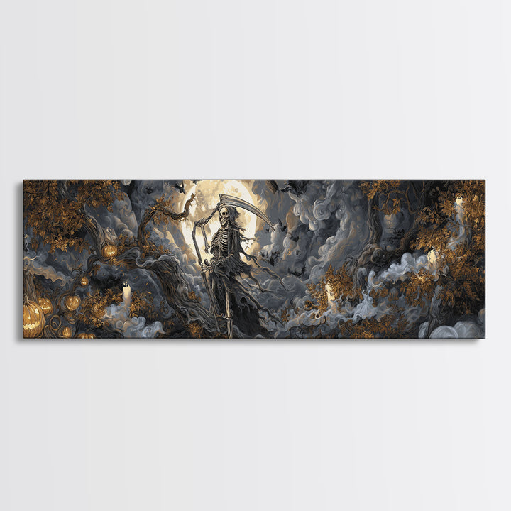 The Fog-Bound Reaper, Extra Wide Wall Art, Haunted Gothic Art, Framed Canvas Print, Halloween Wall Decor, Gothic Home Decor