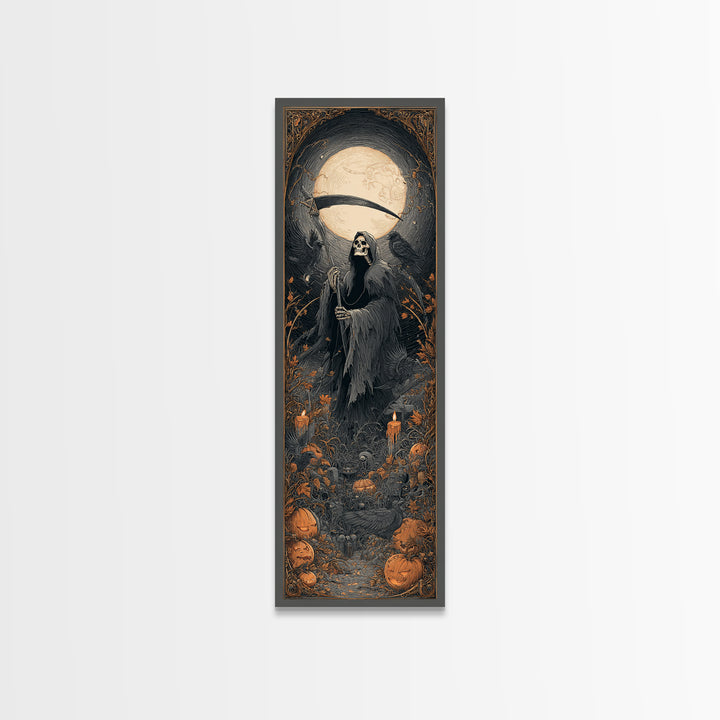 The Fog-Bound Reaper, Tall Narrow Wall Art, Spooky Home Decor, Canvas Print, Halloween Wall Decor, Gothic Home Decor, Halloween Wall Art
