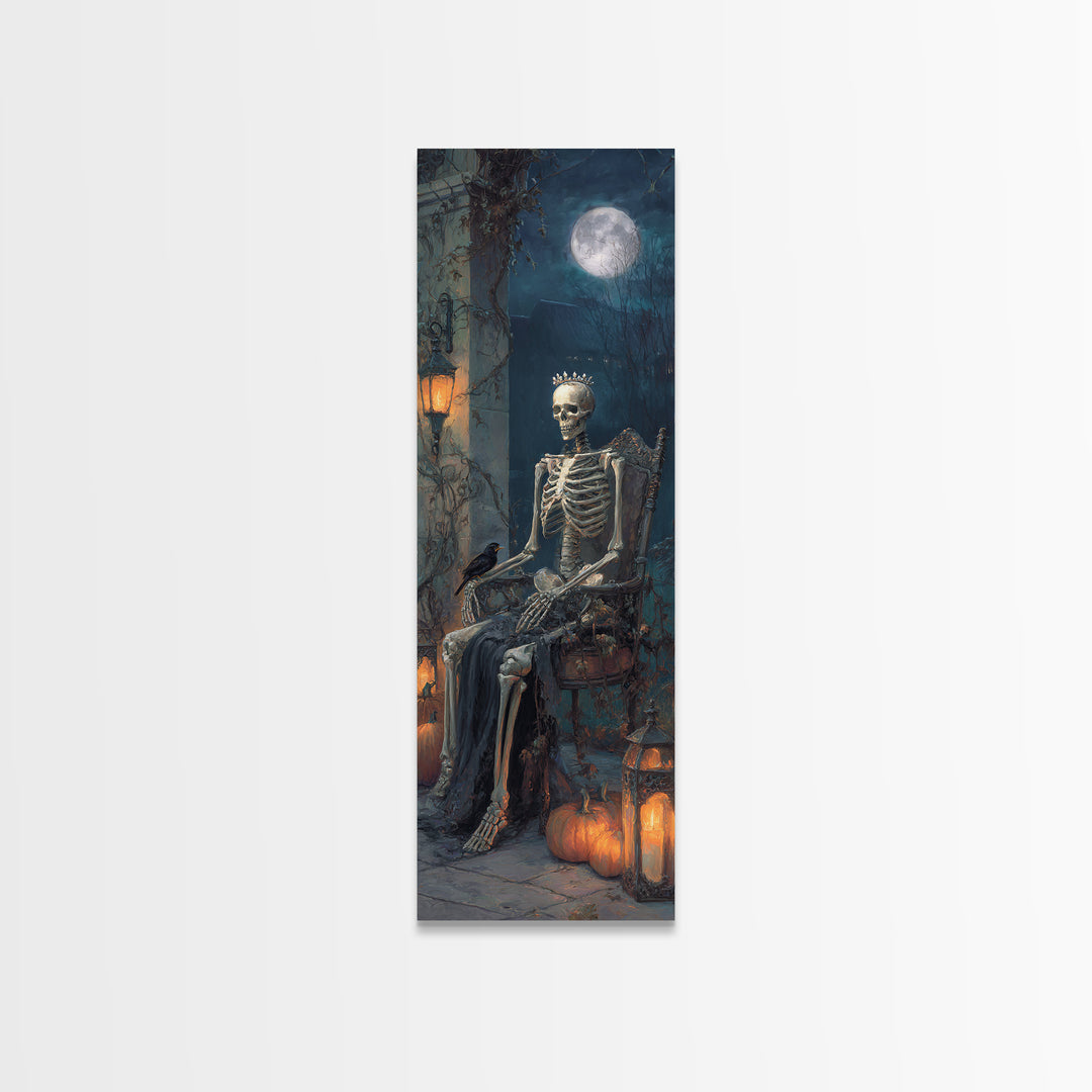 The Bone Queen, Tall Narrow Wall Art, Gothic Horror Wall Art, Framed Canvas Print, Halloween Wall Decor, Gothic Home Decor