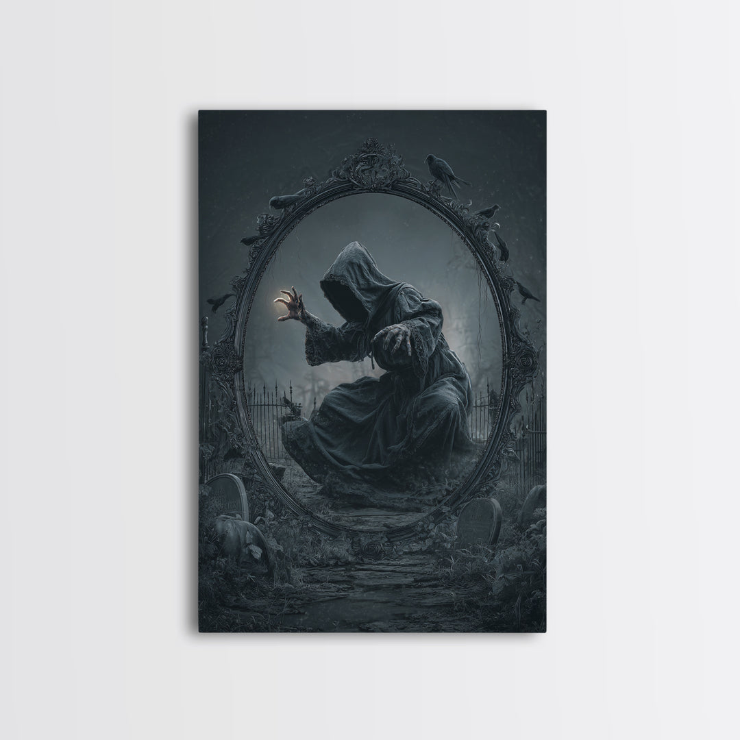 The Mirror Spirit, Vertical Wall Art, Gothic Horror Wall Art, Framed Canvas Print, Halloween Wall Decor, Gothic Home Decor, Macabre Wall Art