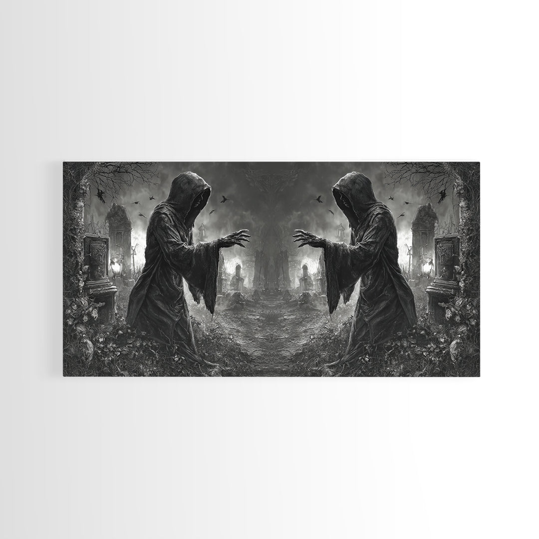 The Mirror Spirit, Wide Panoramic Art, Spooky Home Decor, Canvas Print, Halloween Wall Decor, Gothic Home Decor, Collectible Wall Decor
