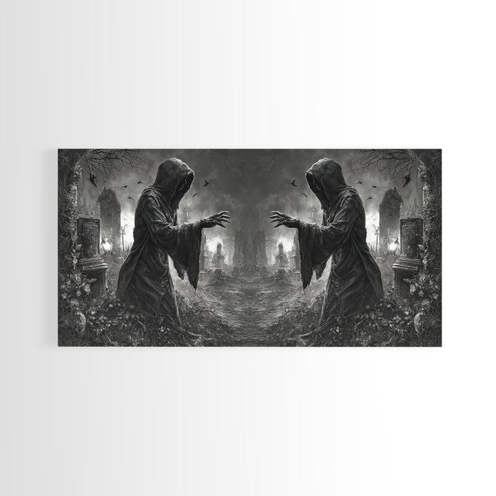 The Mirror Spirit, Wide Panoramic Art, Spooky Home Decor, Canvas Print, Halloween Wall Decor, Gothic Home Decor, Collectible Wall Decor