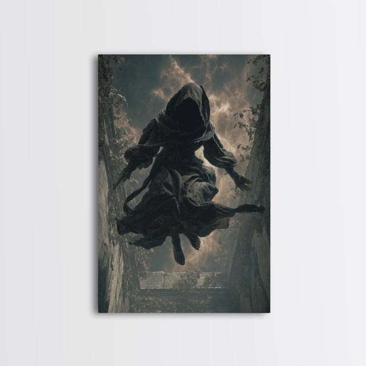 The Attic Whisperer, Vertical Wall Art, Haunted Gothic Art, Framed Canvas Print, Halloween Wall Decor, Gothic Home Decor, Spooky Wall Decor