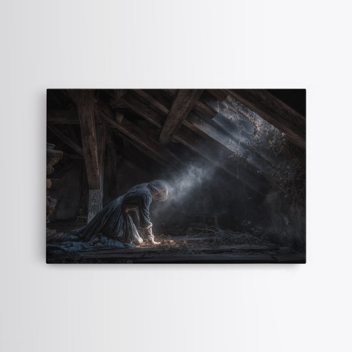 The Attic Whisperer, Landscape Wall Art, Haunted Gothic Art, Framed Canvas Print, Halloween Wall Decor, Gothic Home Decor, Horror Wall Art
