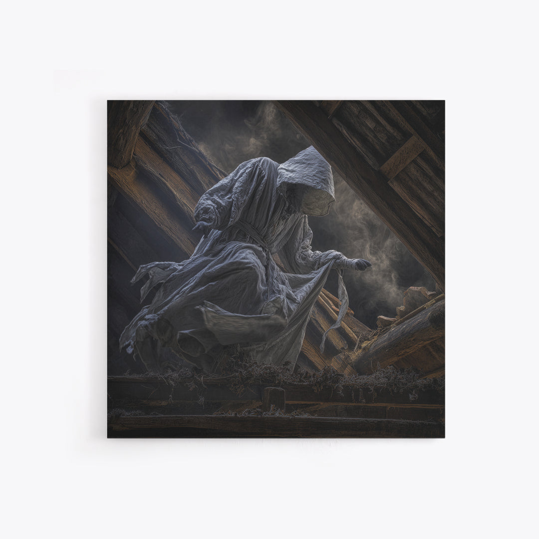 The Attic Whisperer, Square Wall Art, Gothic Horror Wall Art, Framed Canvas Print, Halloween Wall Decor, Gothic Home Decor