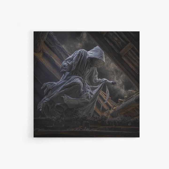 The Attic Whisperer, Square Wall Art, Gothic Horror Wall Art, Framed Canvas Print, Halloween Wall Decor, Gothic Home Decor