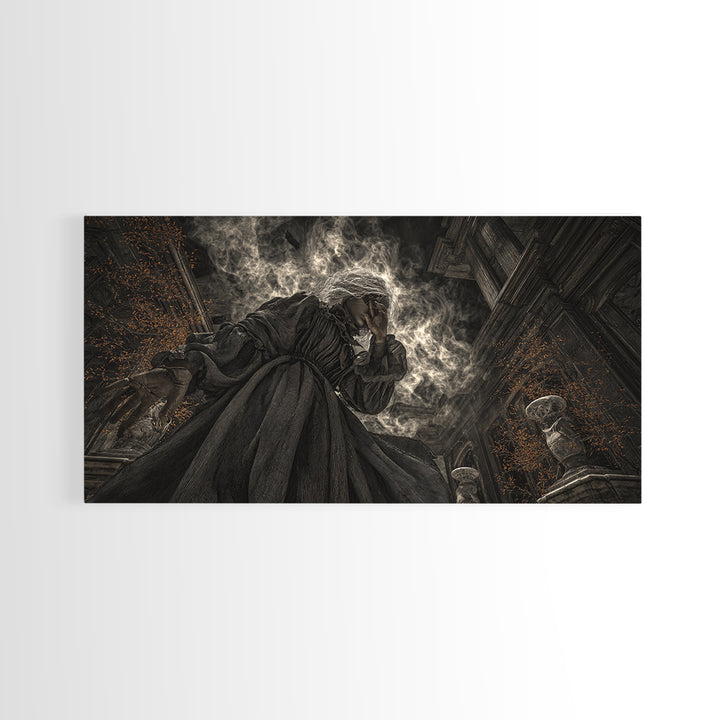 The Attic Whisperer, Wide Panoramic Art, Dark Fantasy Wall Art, Canvas Print, Halloween Wall Decor, Gothic Home Decor, Horror Wall Art