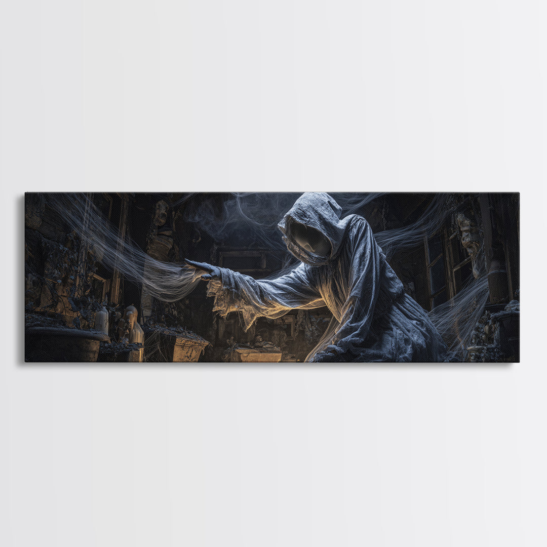 The Attic Whisperer, Extra Wide Wall Art, Gothic Horror Wall Art, Framed Canvas Print, Halloween Wall Decor, Gothic Home Decor