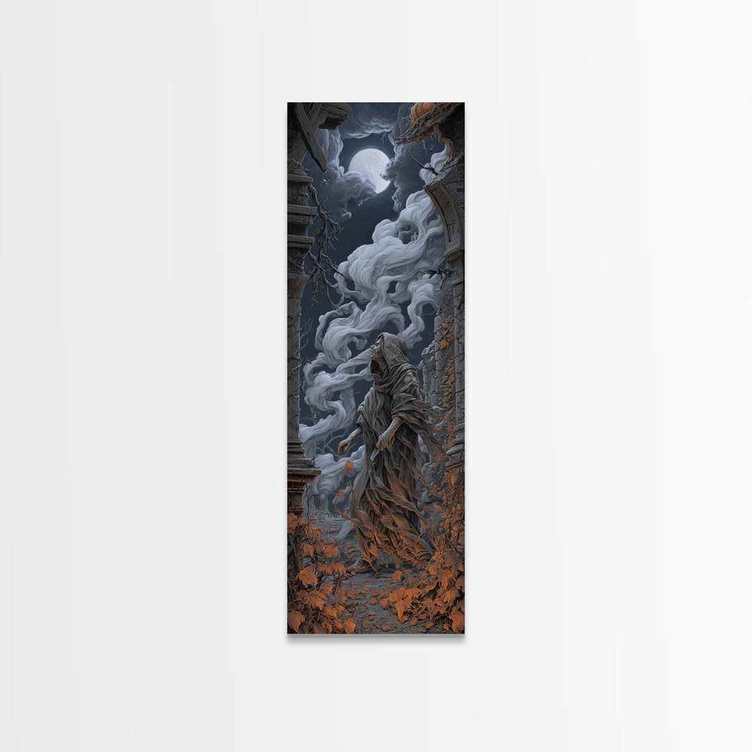 The Attic Whisperer, Tall Narrow Wall Art, Macabre Wall Art, Framed Canvas Print, Halloween Wall Decor, Gothic Home Decor, Horror Wall Art