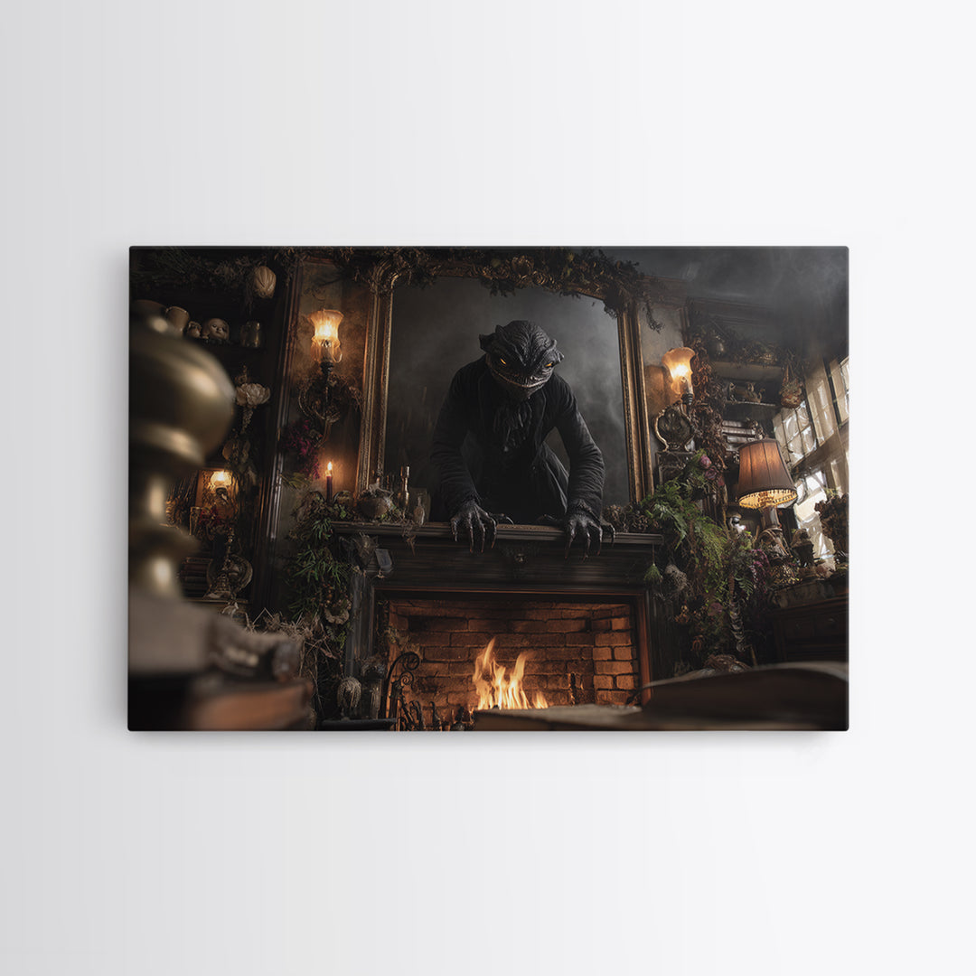 The Chimney Phantom, Landscape Wall Art, Gothic Horror Wall Art, Framed Canvas Print, Halloween Wall Decor, Gothic Home Decor