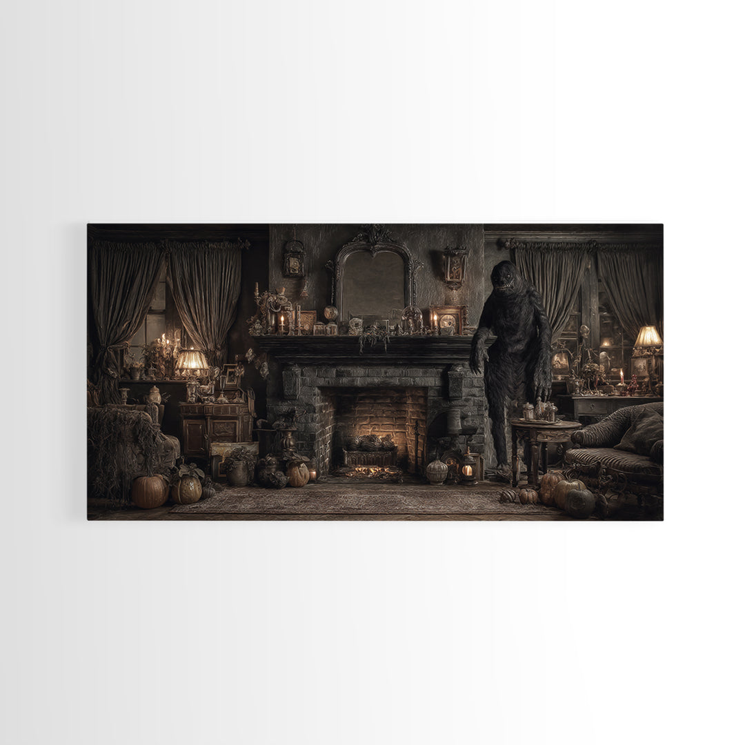 The Chimney Phantom, Wide Panoramic Art, Dark Fantasy Wall Art, Canvas Print, Halloween Wall Decor, Gothic Home Decor, Dark Fantasy Art