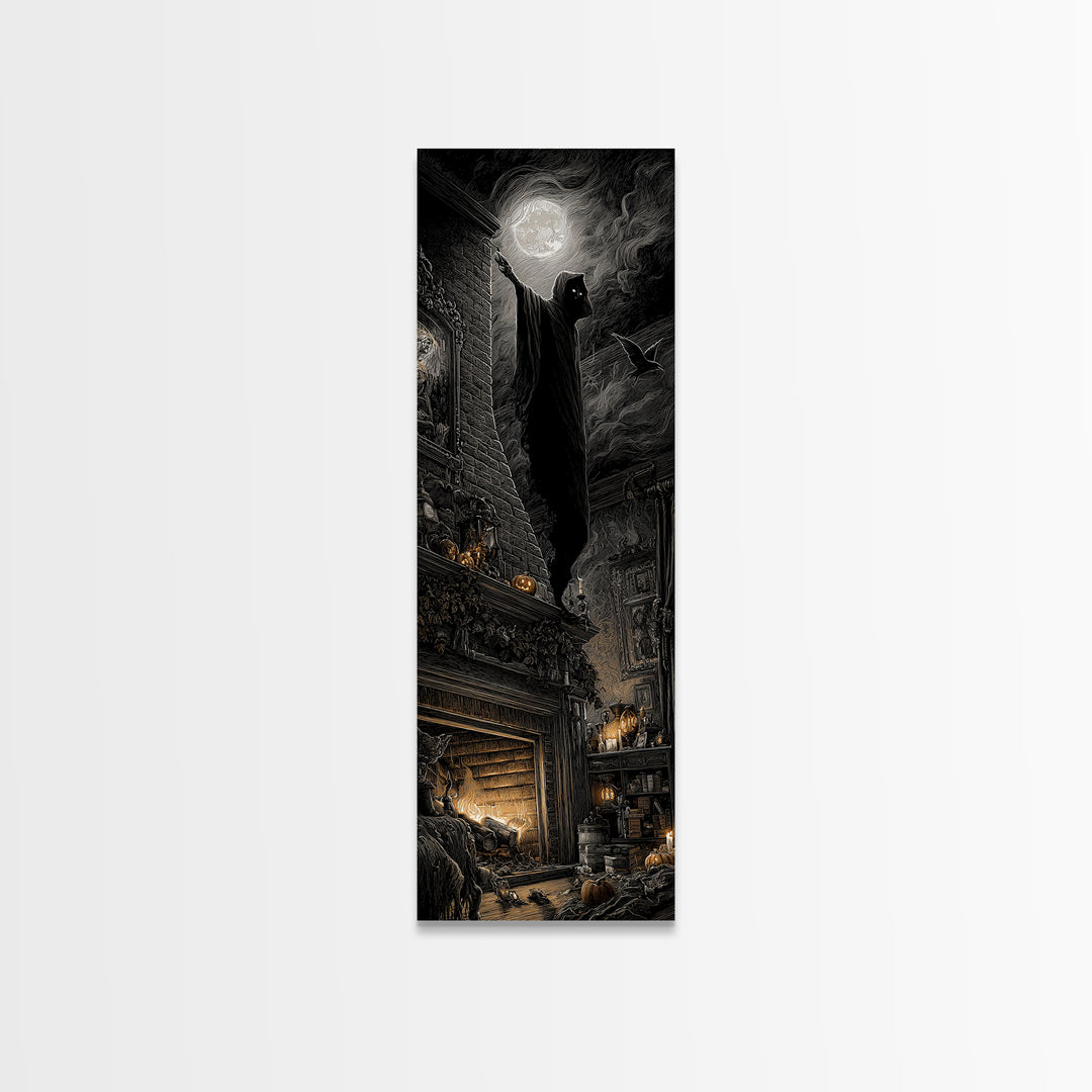 The Chimney Phantom, Tall Narrow Wall Art, Spooky Home Decor, Canvas Print, Halloween Wall Decor, Gothic Home Decor, Spooky Wall Decor