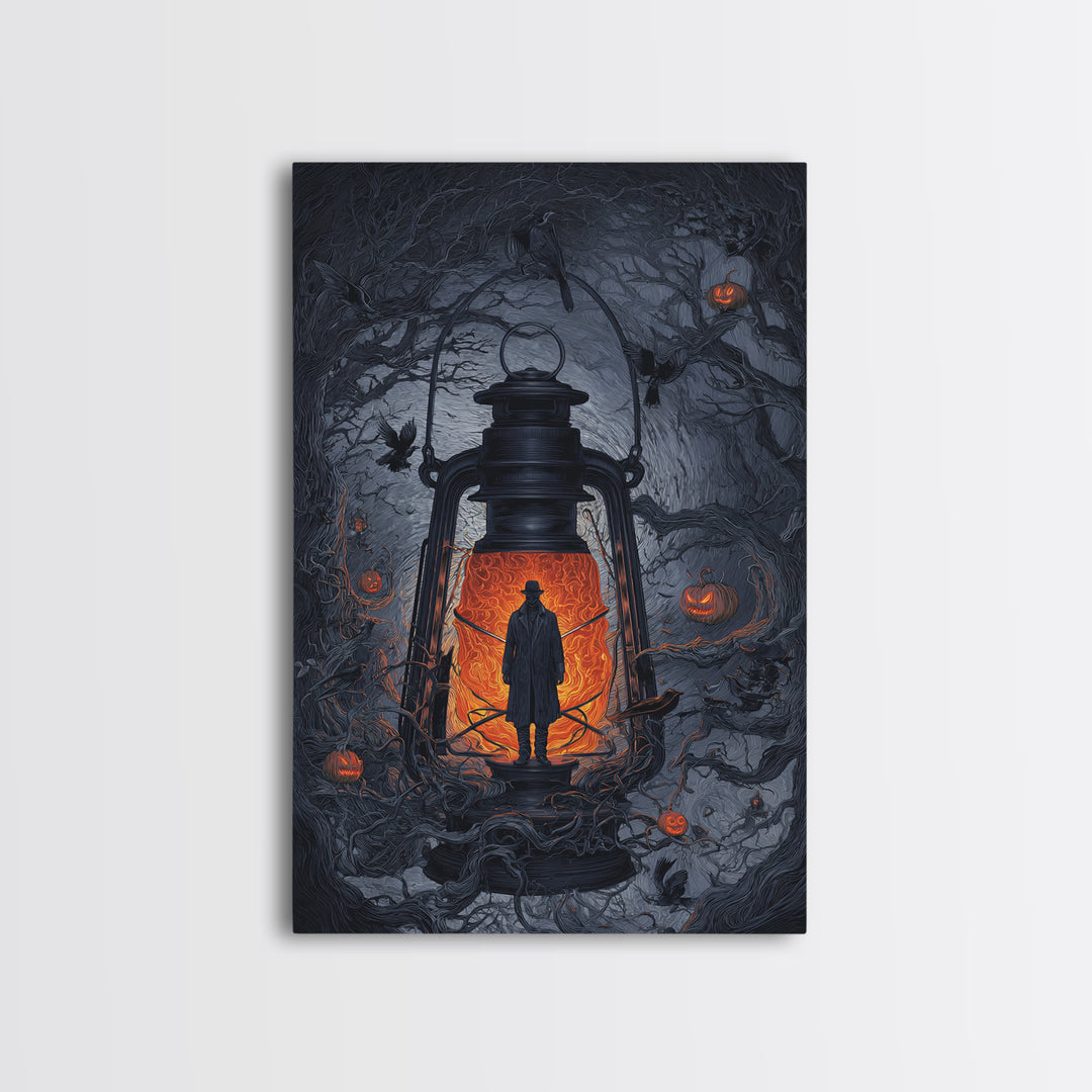 The Lantern Specter, Vertical Wall Art, Macabre Wall Art, Framed Canvas Print, Halloween Wall Decor, Gothic Home Decor, Spooky Wall Decor