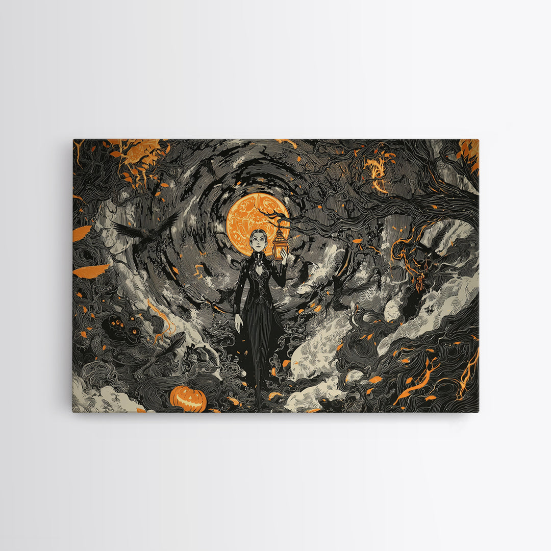The Lantern Specter, Landscape Wall Art, Dark Fantasy Wall Art, Canvas Print, Halloween Wall Decor, Gothic Home Decor, Macabre Wall Art