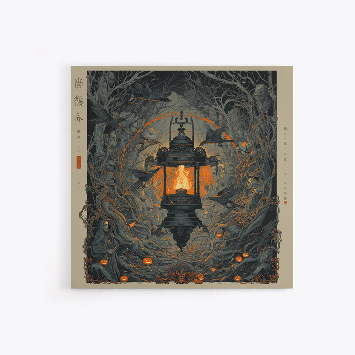 The Lantern Specter, Square Wall Art, Gothic Horror Wall Art, Framed Canvas Print, Halloween Wall Decor, Gothic Home Decor, Halloween Decor